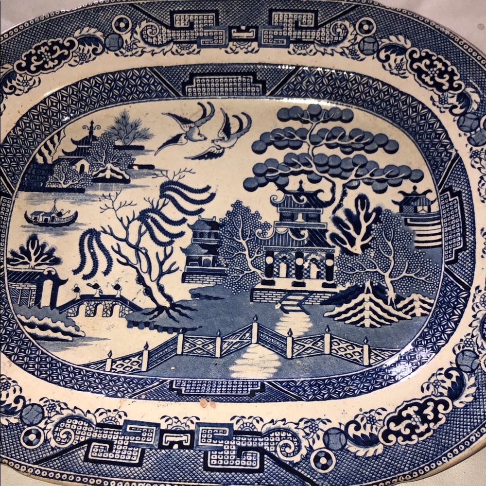 ANTIQUE PRE 1890’s STONEWARE PLATTER 14” - Picture 3 of 17
